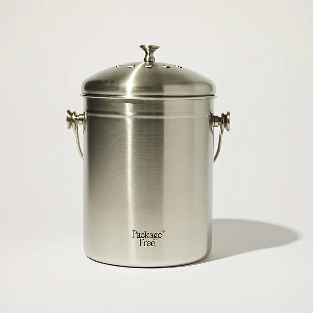 Stainless Steel Compost Bim is compact and a good storage container for fresh produce that you'll compost instead of put into the a trash bin $24