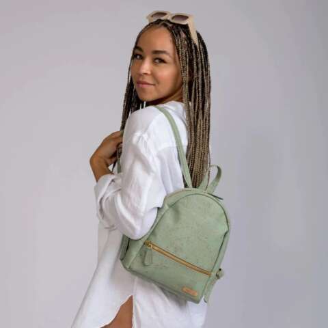 Made Trade PETA certified backpack is made from cork and vegetable dyes $125