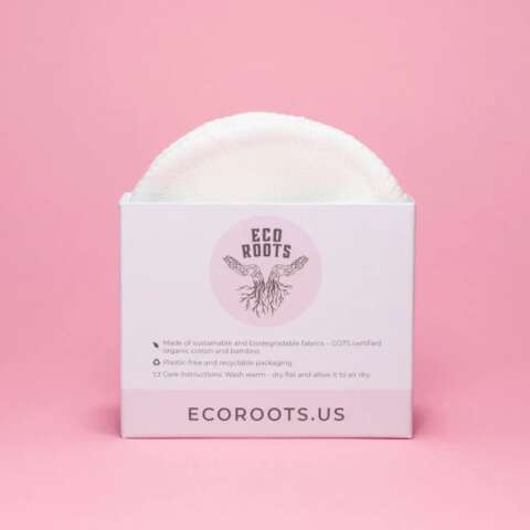 Eco Roots Makeup Remover Wipes are made from organic cotton and shipped in recyclable packaging. $10.97