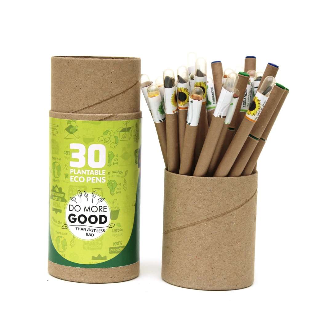 Eco Seed Pens are packaged in recycled paper and have seeds that can be planted after use set of 5 $32.85