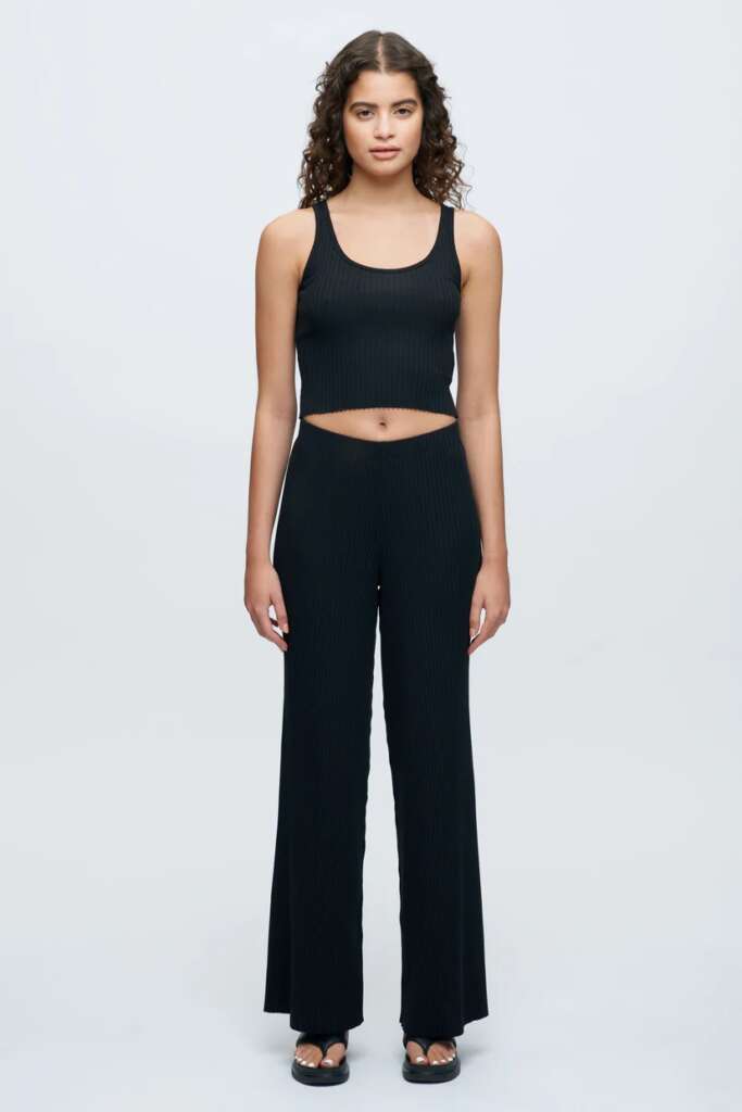 Kotn Ribbed Crop Tank and Ribbed Lounge Pants are made from 97% Egyptian cotton, OEKO-TEX non-toxic dyes and are ethically made in Egypt $26 / $49