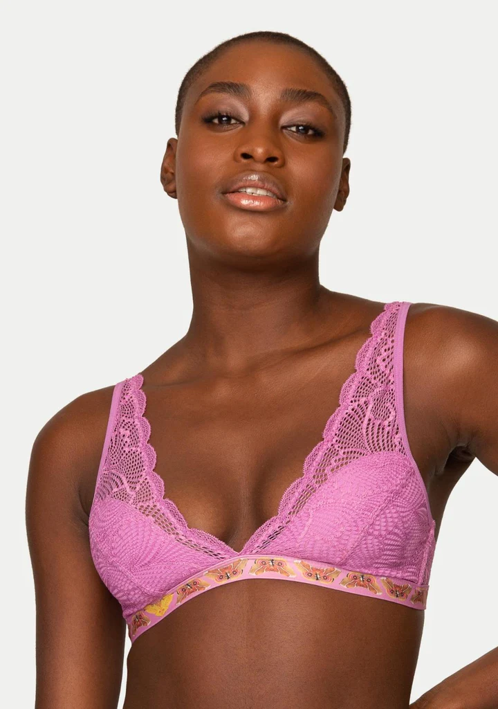 Naja Adriana Lace Bralette Misfit-Whipped Berry Bralette is made from recycled PET and new fabrics $56