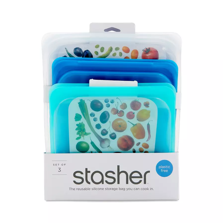 Stasher, Reusable Half Gallon & Sandwich Bundle are made from BPA-free silicone $40