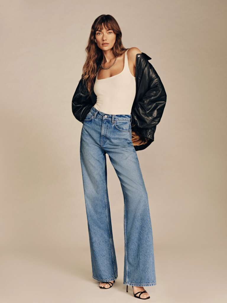 You can never go wrong with a great-fitting pair of jeans. But, how you wear them is up to you. Reformation Cary High Rise Slouchy Wide Leg Jeans are made from 57% Regeneratively Grown Cotton and 43% Tencel. $148
