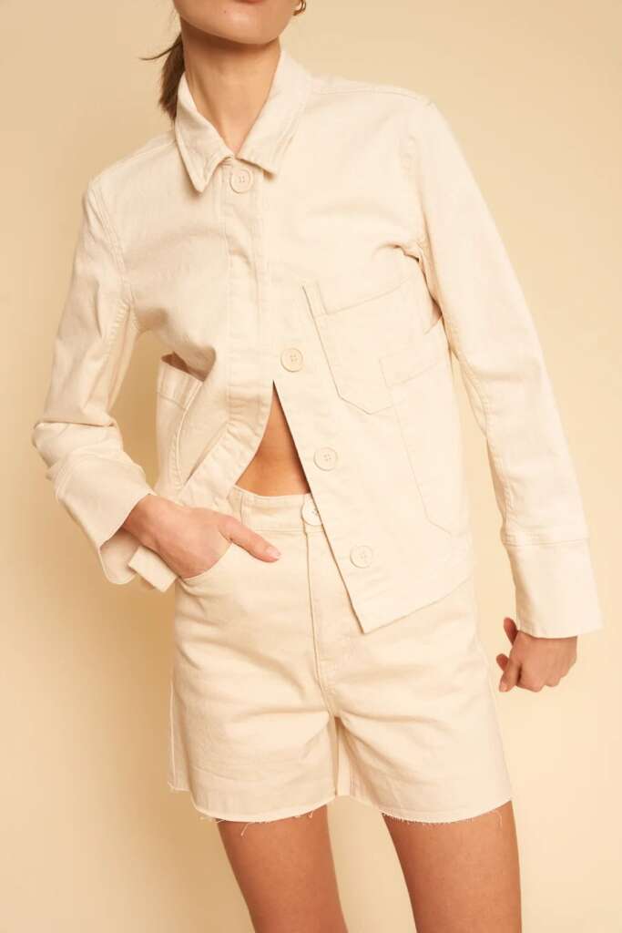 Whimsy + Row Hayden Jacket in Cream Twill is made form 99% organic cotton. $192