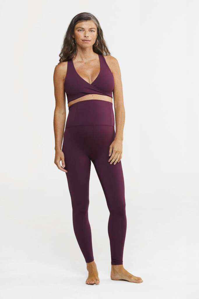 Girlfriend Plum Seamless Maternity Legging 

is made from recycled fishing nets $88