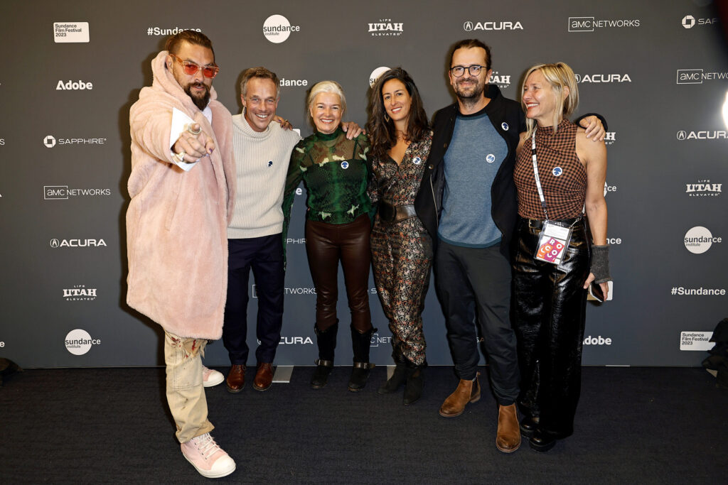 Jason Momoa, Sébastien Lépinard, Julie Lépinard, Director Matthieu Rytz, and Annie Roney attend the 2023 Sundance Film Festival \”Deep Rising\” Premiere at The Ray Theatre on January 20, 2023 in Park City, Utah.