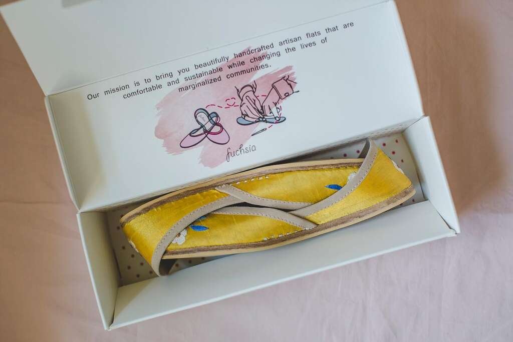 Fuchsia Shoes Sunflower Flat is handmade using zero waste techniques $108