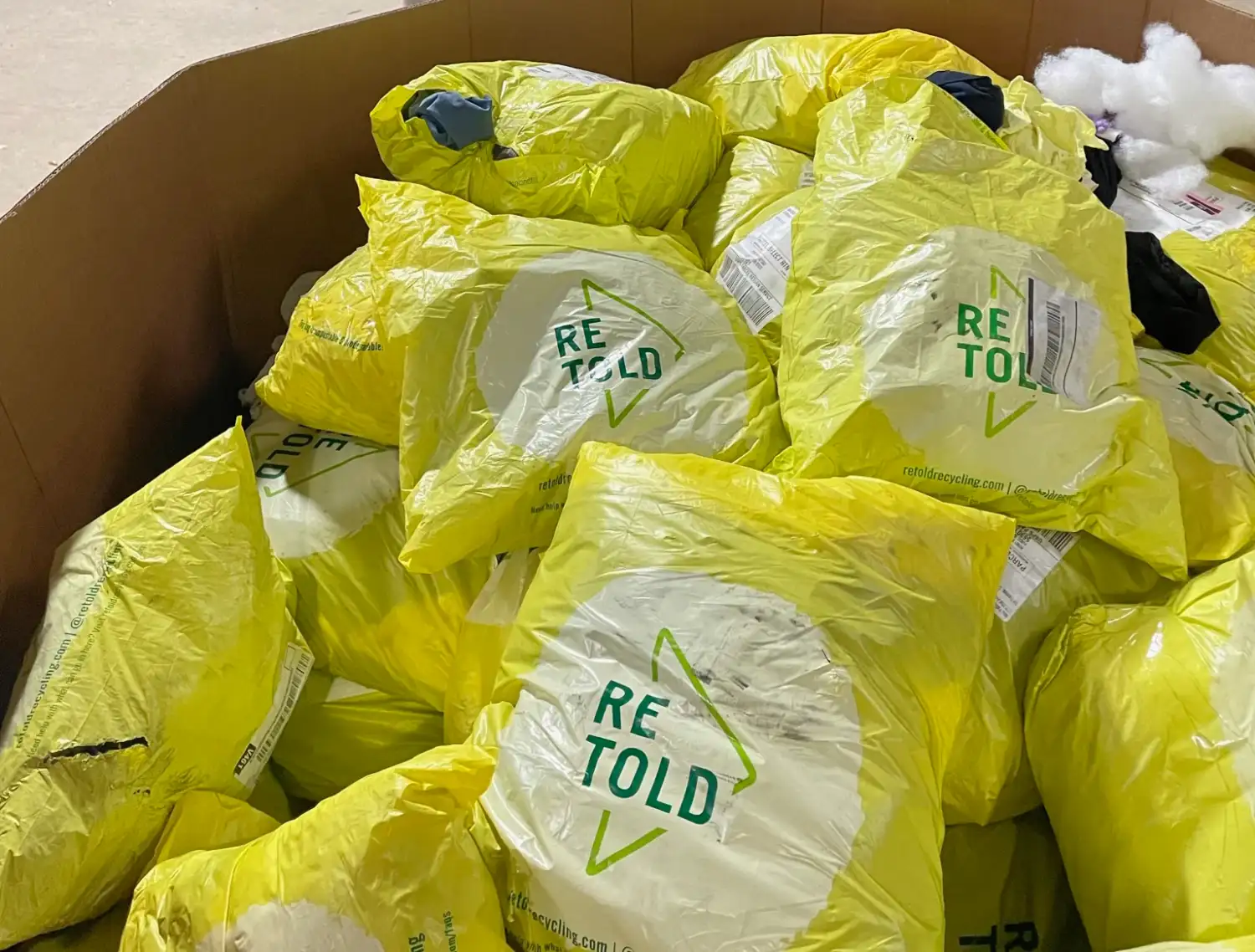 Retold is a company offering pre-paid bags to easily recycle old textiles from the comfort of your home.