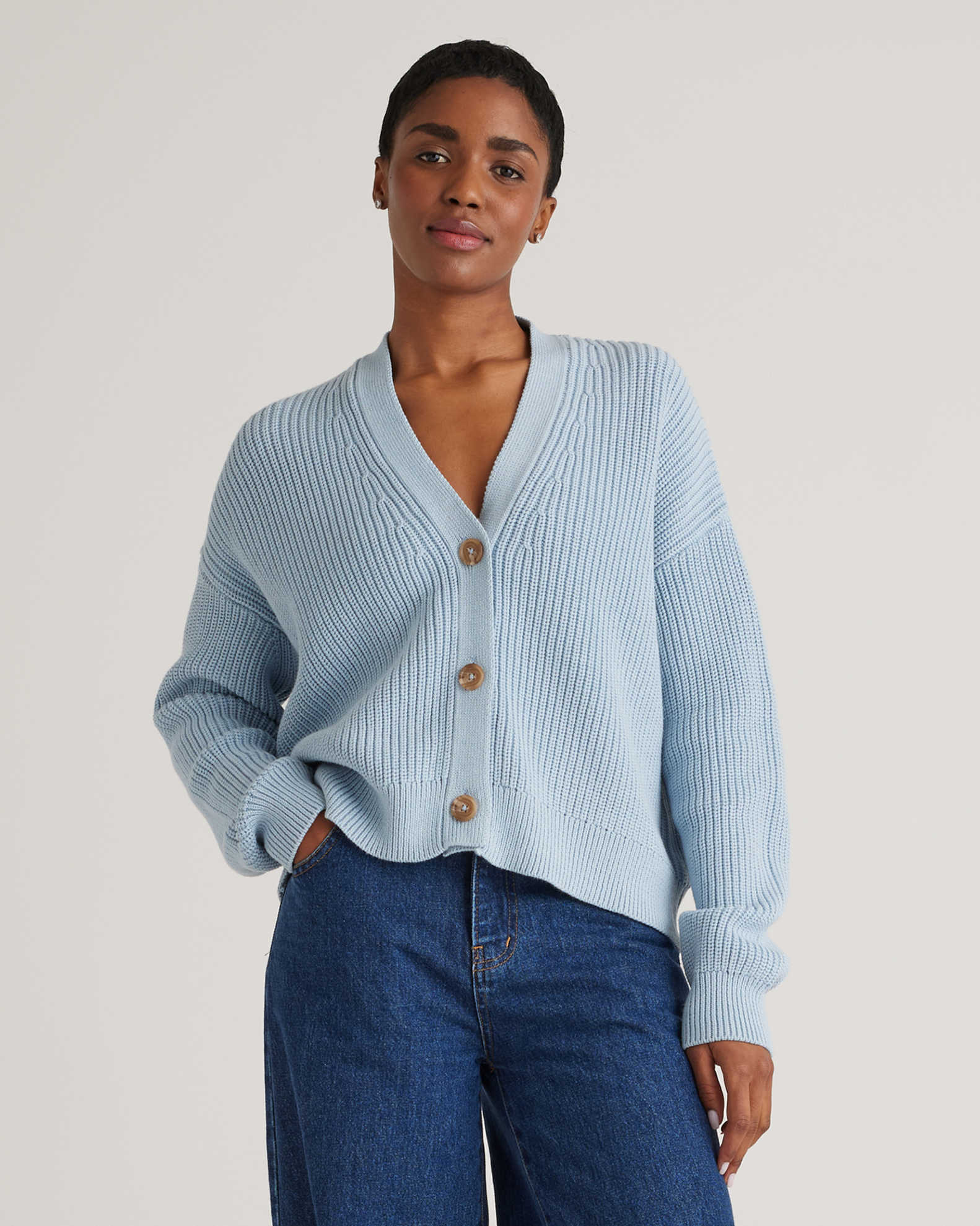 100% Organic Cotton Fisherman Boxy Cropped Cardigan