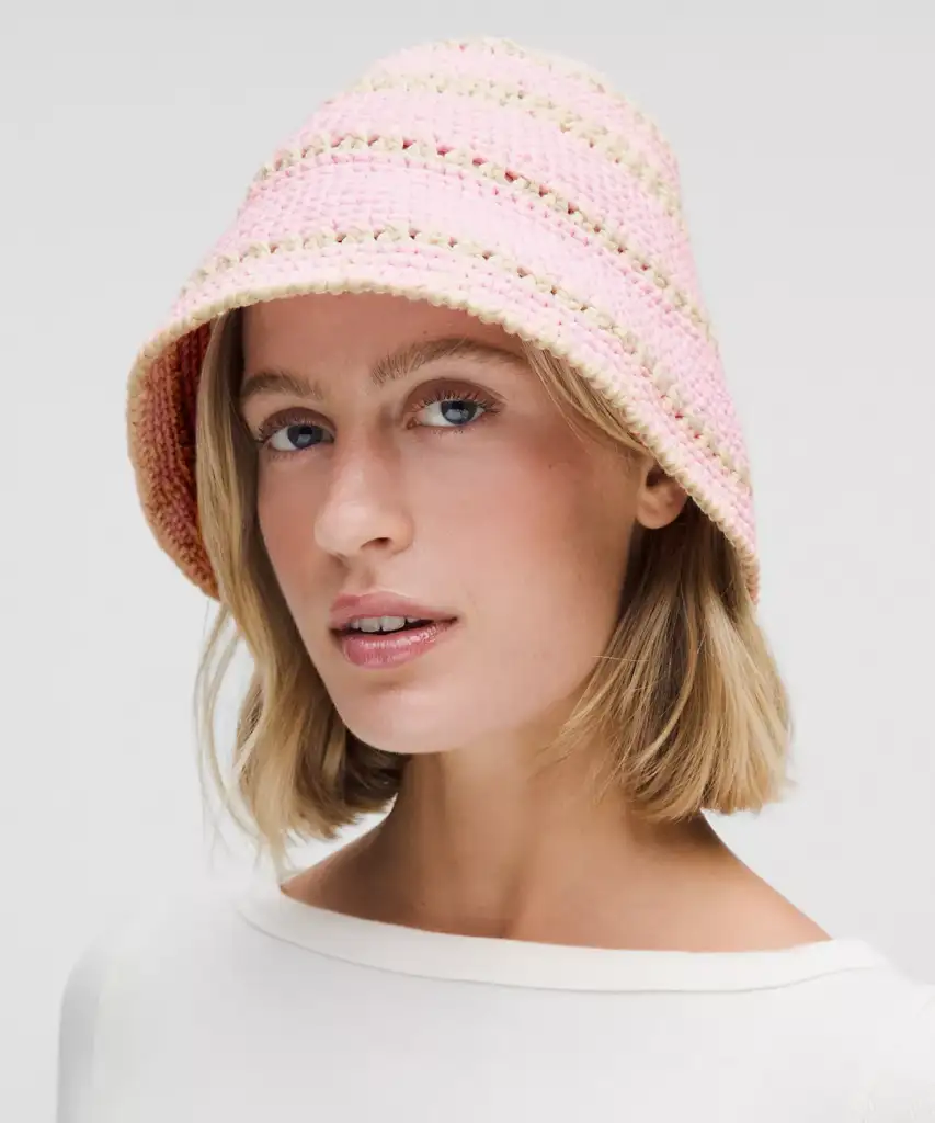 Cotton Crochet Bucket Hat is made from 57% cotton. $58