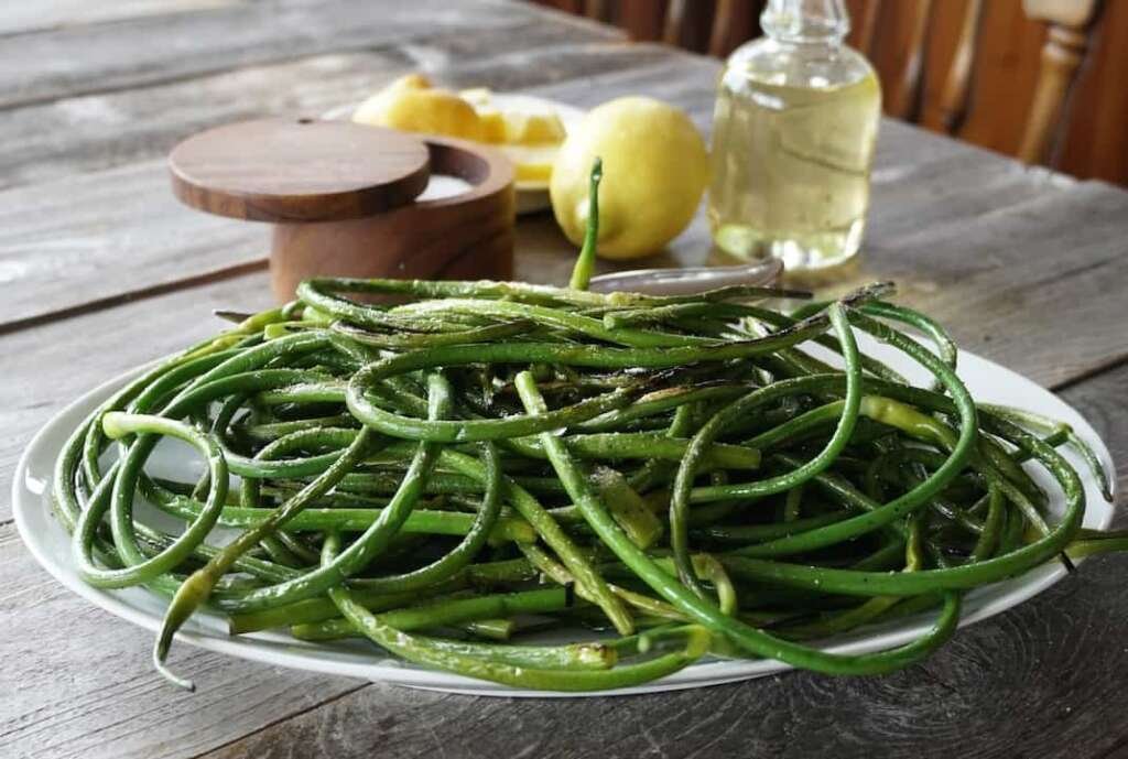 Weekend at the Cottage Grilled Garlic Scapes