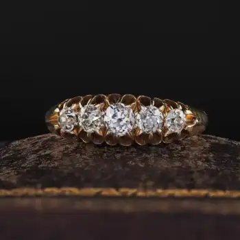 Victorian English 18K Yellow Gold Old Mine Diamond Five Stone Band