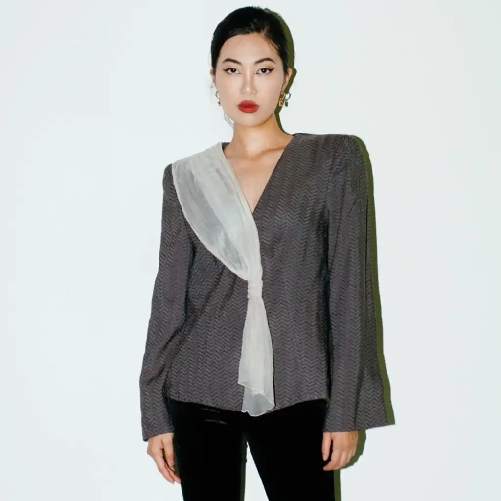 2006 Runway Giorgio Armani Asymmetrical Silk Scarf Chevron Blazer