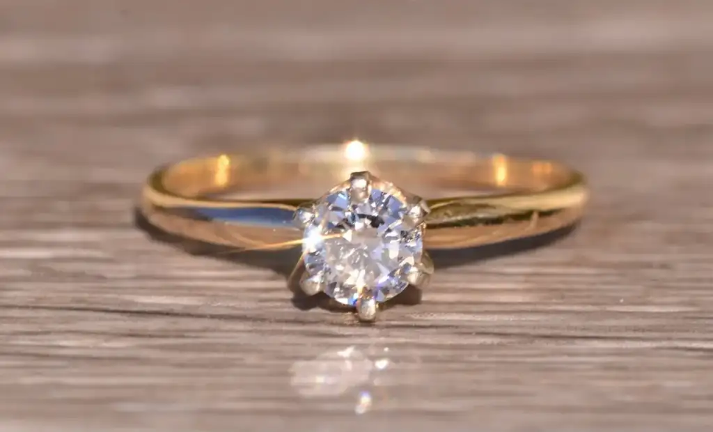 Old European Cut Diamond Engagement Ring in Yellow Gold