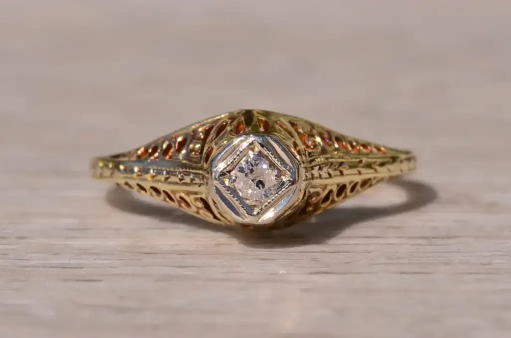 Art Deco Engagement Ring set with Old Mine Cut Diamond