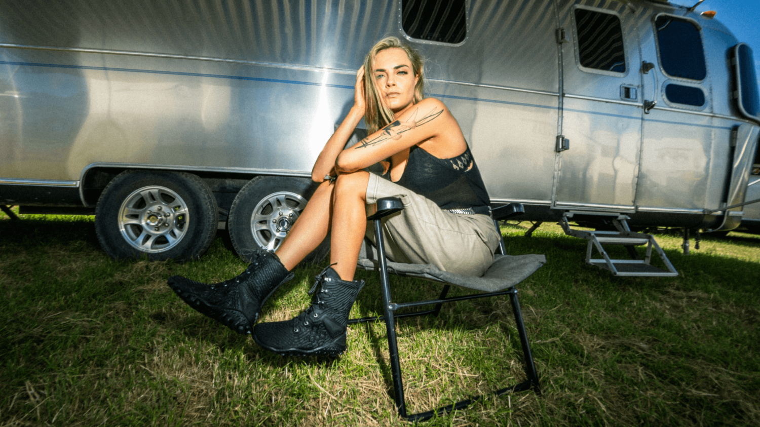 Cara Delevingne wearing Vivobarefoot Jungle ESC boots