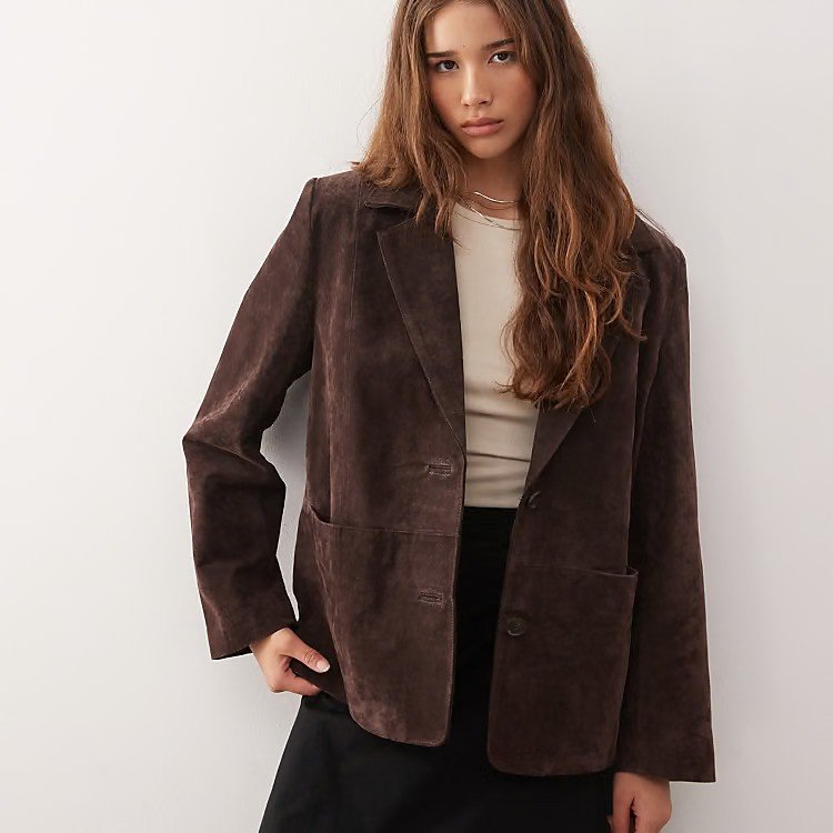 Asos Reclaimed Vintage real suede oversized blazer in chocolate brown