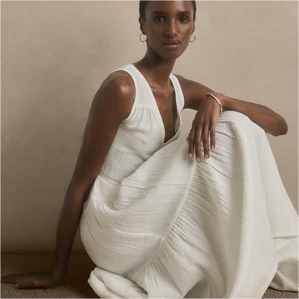 Quince 100% Organic Cotton Gauze Tiered Maxi Dress